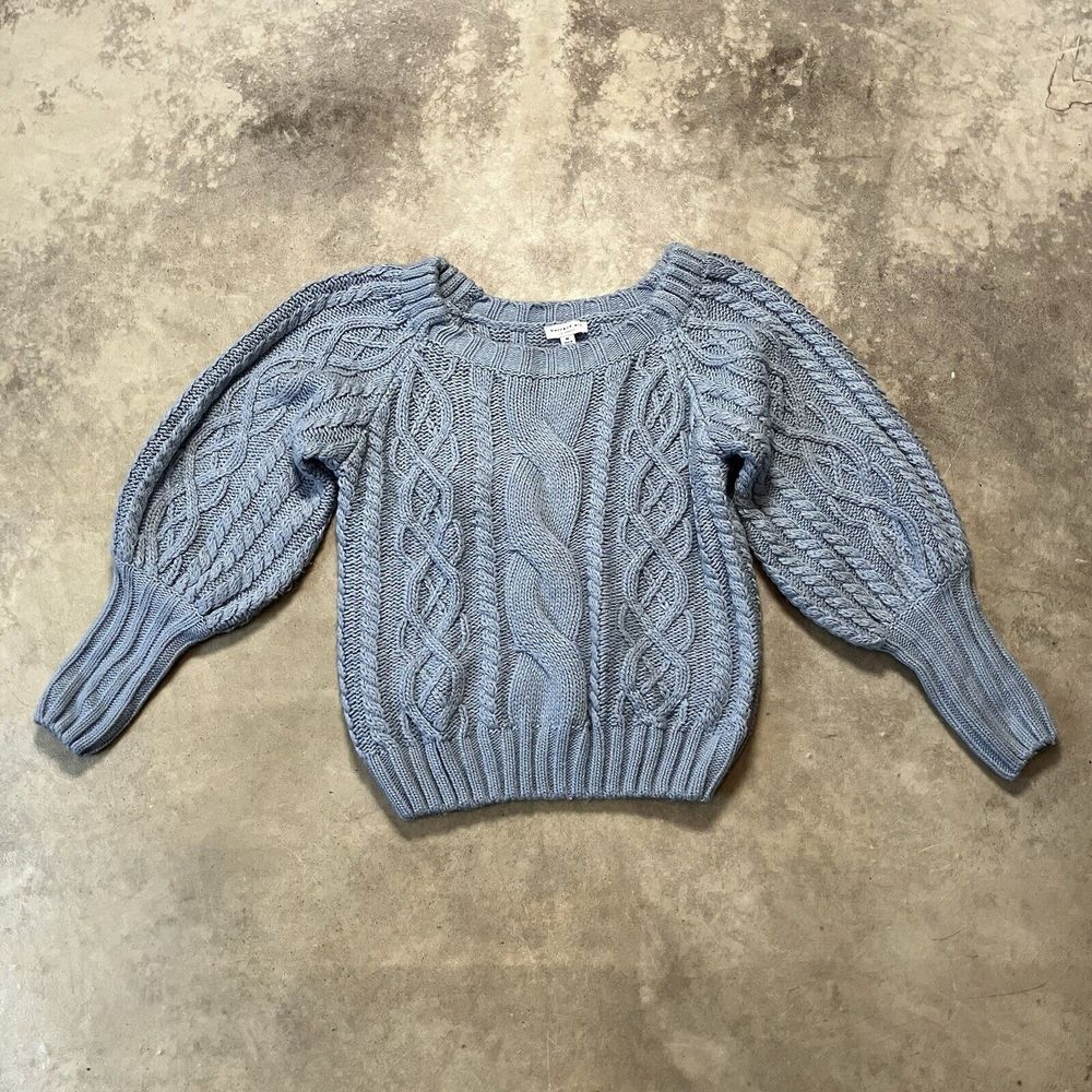 Current Air Sweater‎ Womens Medium Blue Cable Knit Chunky Balloon Sleeve